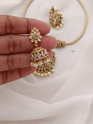 Gold Plated Attigai Necklace with Pearl Hangings