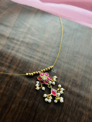 Gold Plated Floral Design Pendant Invisible Necklace