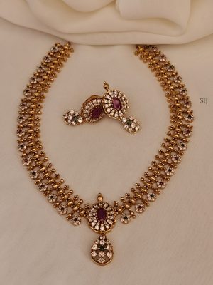 Gold Finish AD Stones Floral Design Necklace