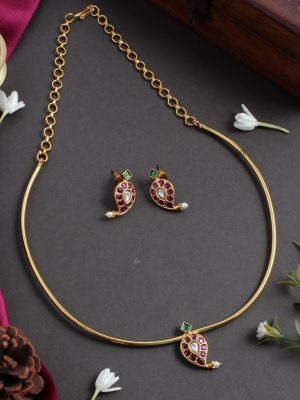 Gold Plated Kemp Stones Mango Pendant Hasli Necklace