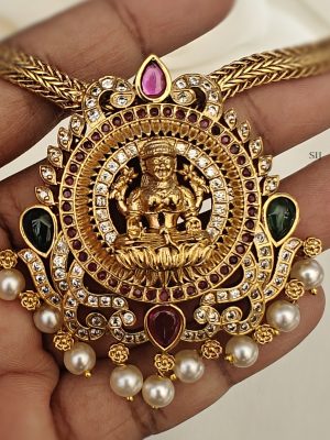 Traditional AD Stones Lakshmi Pendant Necklace