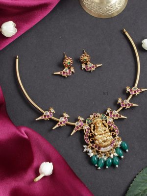 Traditional Lakshmi and Peacock Pendants Hasli Necklace