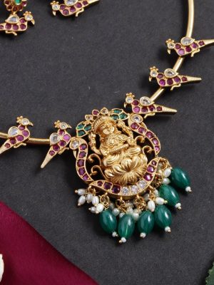 Traditional Lakshmi and Peacock Pendants Hasli Necklace