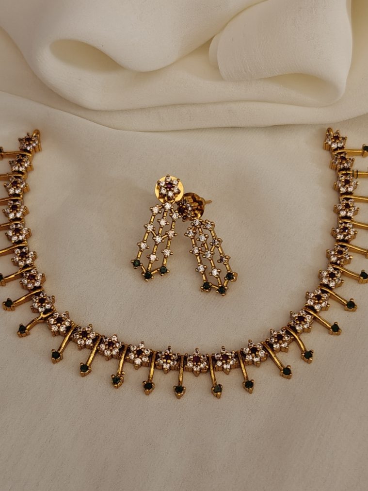 Gold Finish AD Stones Spike Star Design Necklace