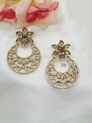 Gold Finish Kundan and Ruby Chandbali Earrings