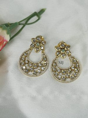 Gold Finish Kundan and Ruby Chandbali Earrings