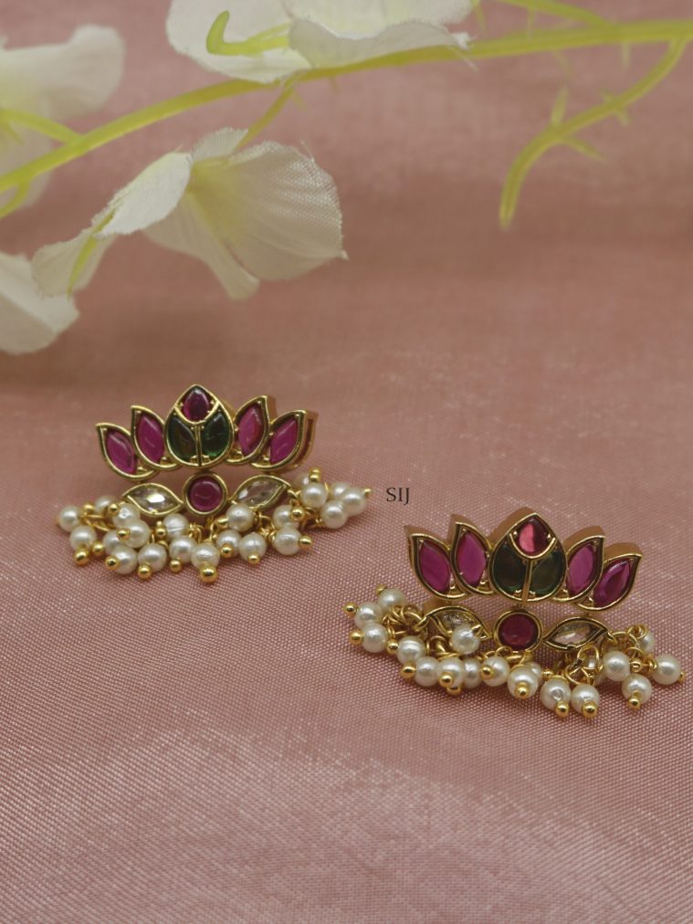 Traditional Flower Design Kemp Earrings with Guttapusalu