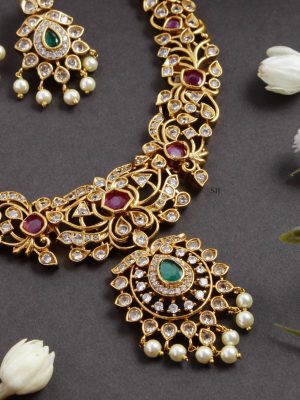 Gold Finish AD Stones Flower Design Necklace