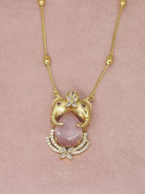 Gold Plated Dual Elephant Faces Pendant Chain