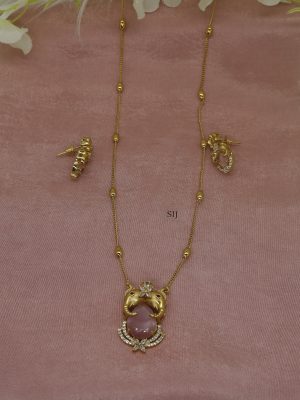 Gold Plated Dual Elephant Faces Pendant Chain