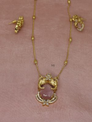 Gold Plated Dual Elephant Faces Pendant Chain