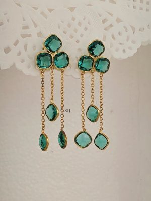 Gold Plated Chandelier Long Drop Stones Earrings