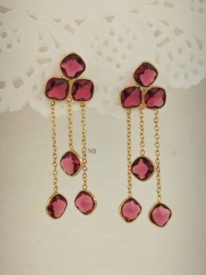 Gold Plated Chandelier Long Drop Stones Earrings