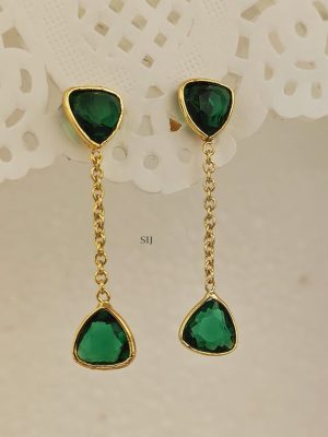 Gold Finish Dew Single Long Drop Earrings