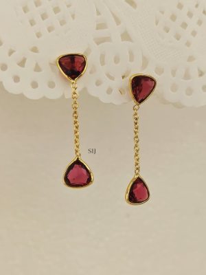 Gold Finish Dew Single Long Drop Earrings