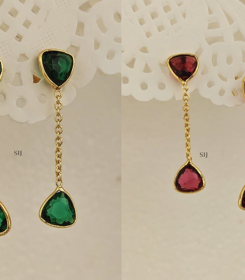 Gold Finish Dew Single Long Drop Earrings