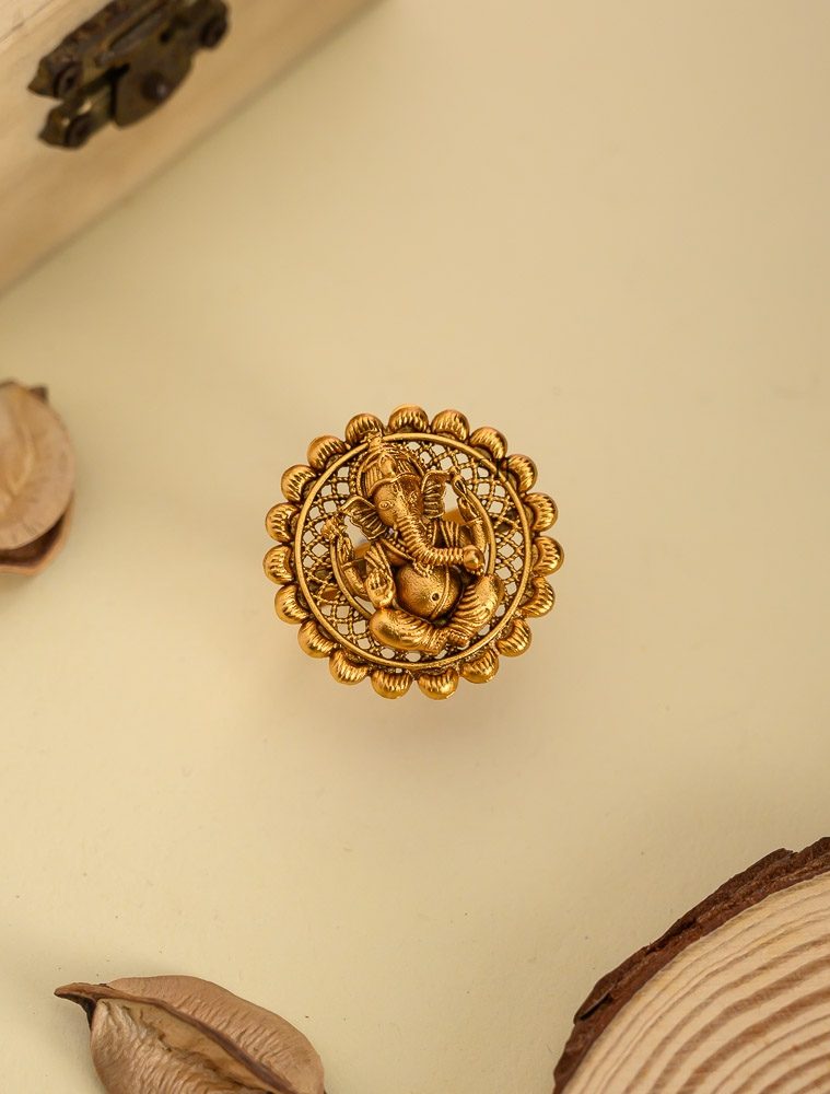 Gold Plated Ganesha Finger Ring