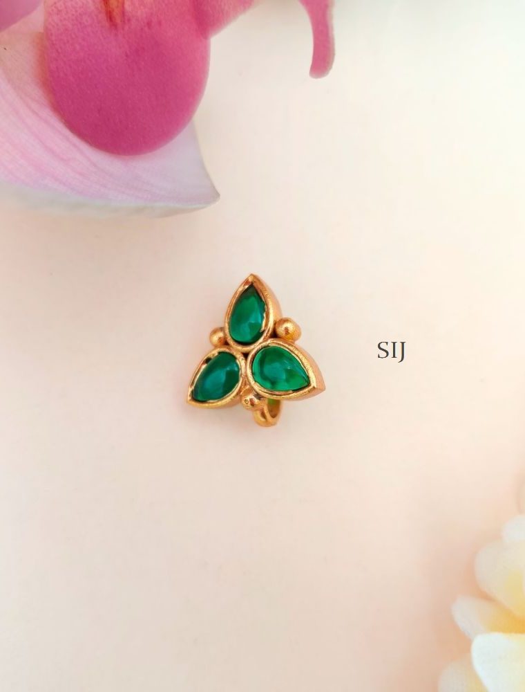 Gold Plated Green Stones Nose Pin