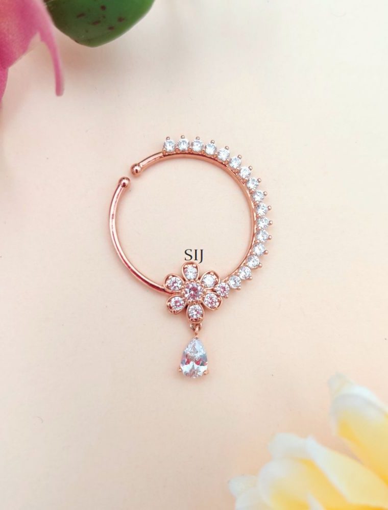 Artificial Rose Gold Floral Stones Nose Pin