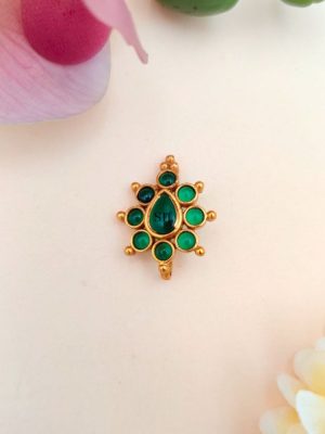 Imitation Floral Nose Pin - Ruby / Green