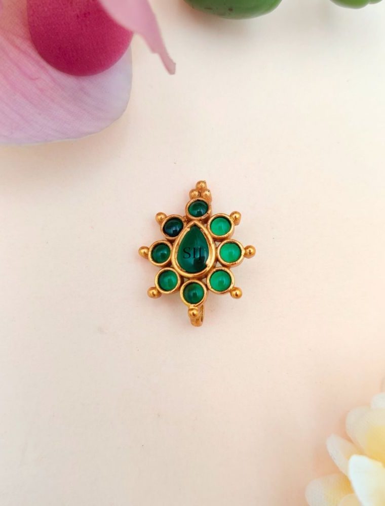 Imitation Floral Nose Pin - Ruby / Green