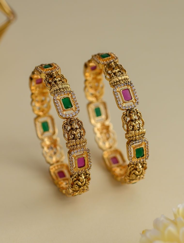 Antique Lakshmi Bangles with Kemp Stones