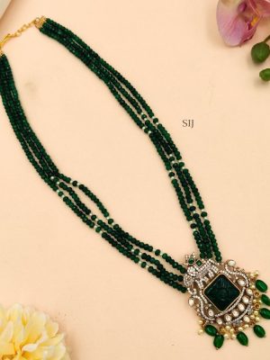 Three Layers Green Beads Mala With Victorian Pendant