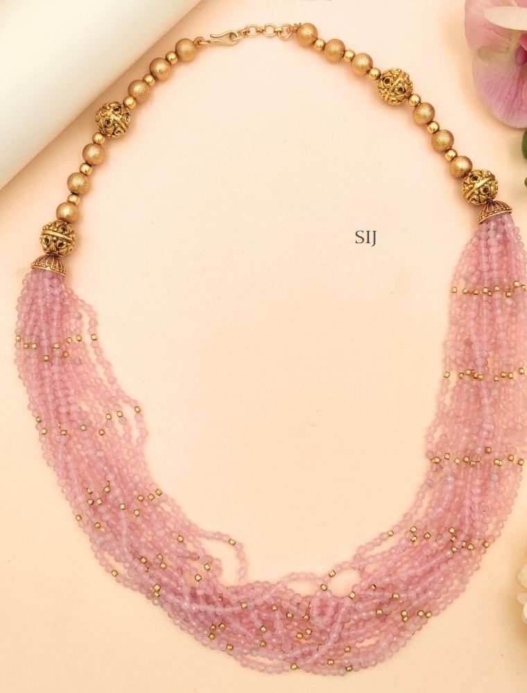 Imitation Multi Layers Crystal Pink Beads Mala