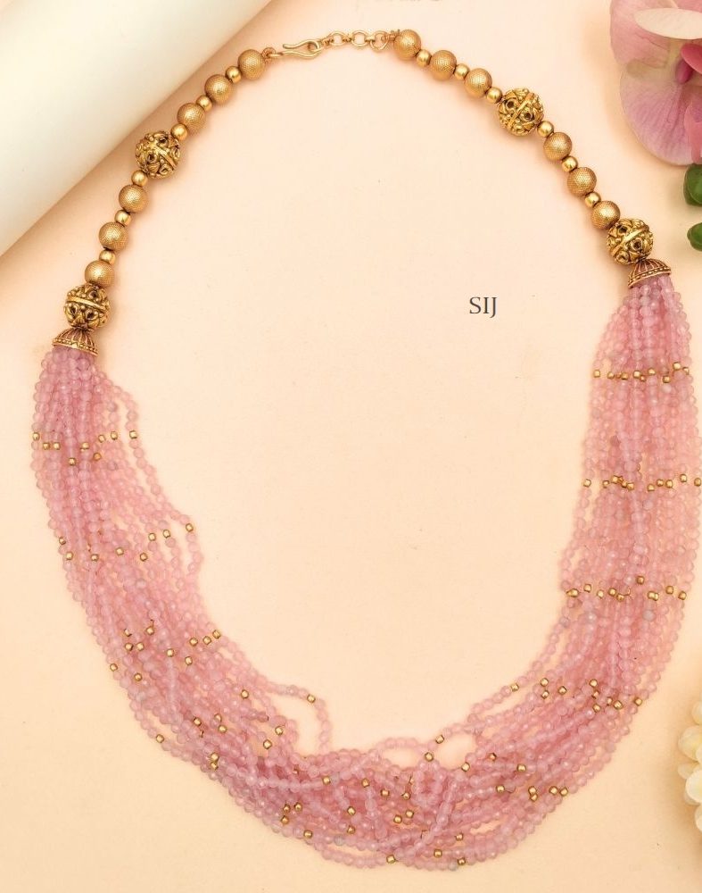 Imitation Multi Layers Crystal Pink Beads Mala