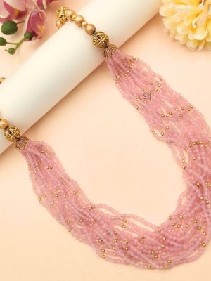 Imitation Multi Layers Crystal Pink Beads Mala