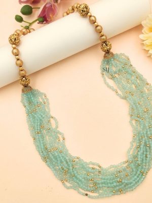 Artificial Multi Layers Crystal Aqua Blue Beads Mala