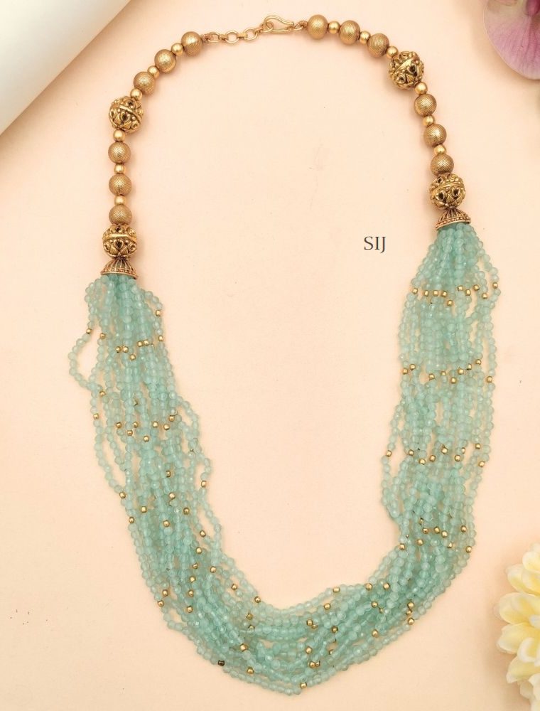 Artificial Multi Layers Crystal Aqua Blue Beads Mala