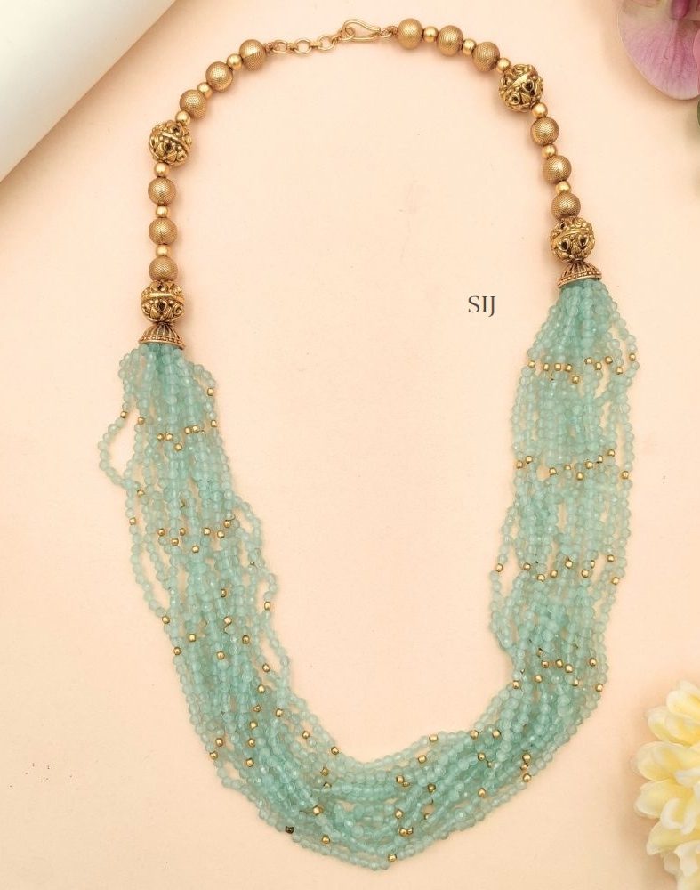 Artificial Multi Layers Crystal Aqua Blue Beads Mala