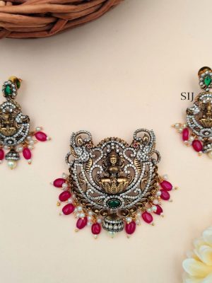 Antique Pink AD Stones Lakshmi Pendant Set