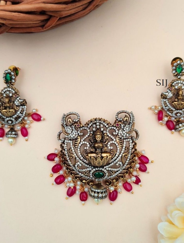 Antique Pink AD Stones Lakshmi Pendant Set