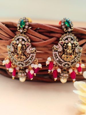 Antique Pink AD Stones Lakshmi Pendant Set