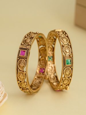 Antique Lakshmi Bangles with Kemp Stones