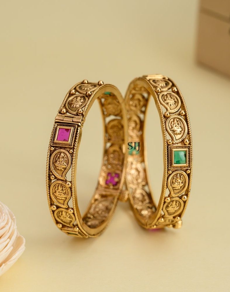 Antique Lakshmi Bangles with Kemp Stones