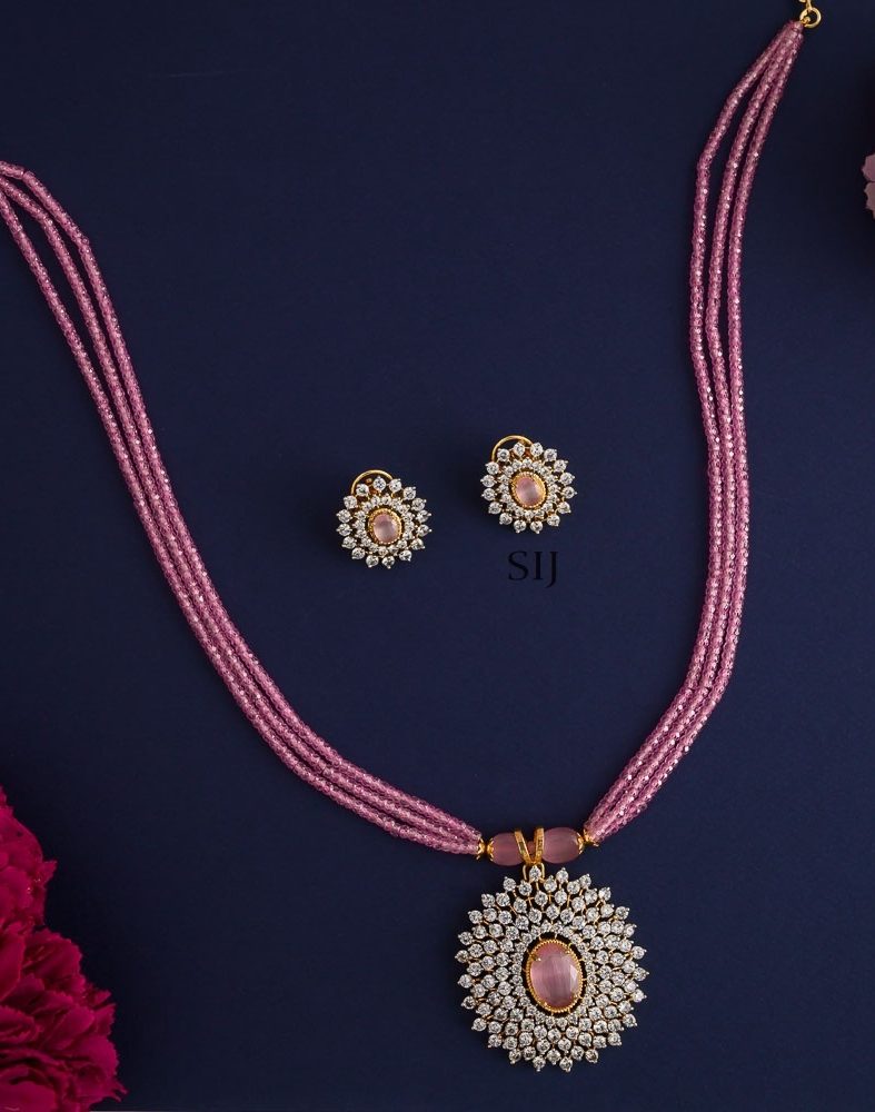 Artificial Pink Crystal AD Stones Pendant Haram Set