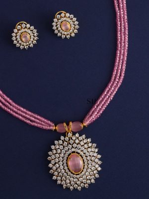 Artificial Pink Crystal AD Stones Pendant Haram Set