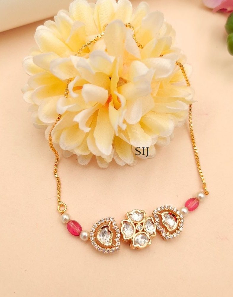 Artificial Flower Design Kundan Stones Bracelet