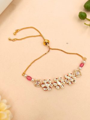 Artificial Floral Design Kundan Stones Bracelet