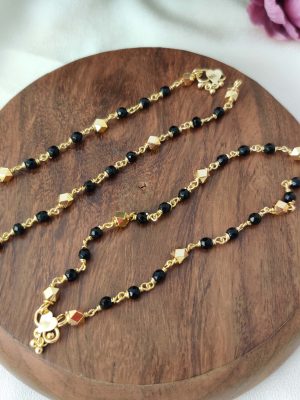 Gold Finish Black and Gold Beads Anklets