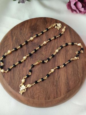 Gold Finish Black and Gold Beads Anklets