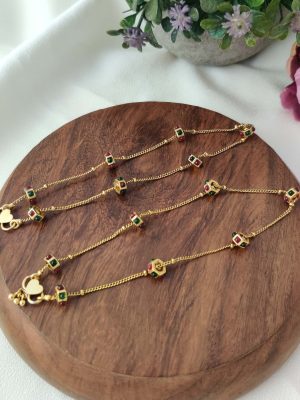 Imitation Chain Anklets with Gold Beads