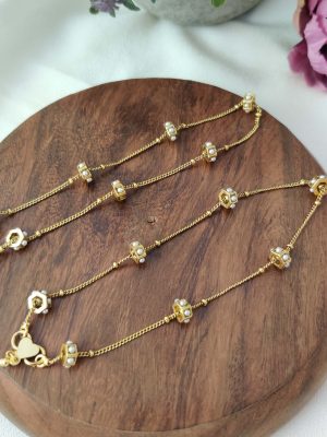 Imitation Chain Anklets with Gold Beads