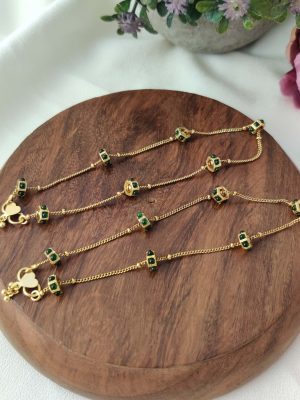 Imitation Chain Anklets with Gold Beads