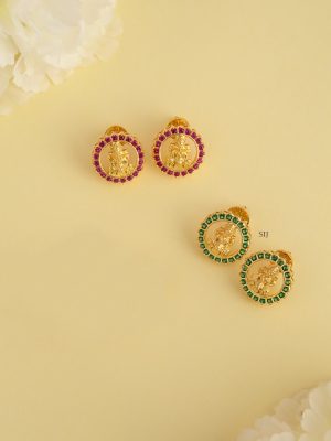 Traditional Single Line Stones Necklace with Lakshmi Pendant