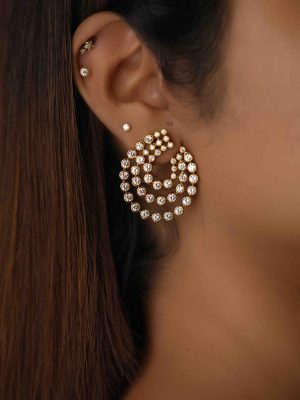 Gold Plated Spiral Design White Stones Earrings