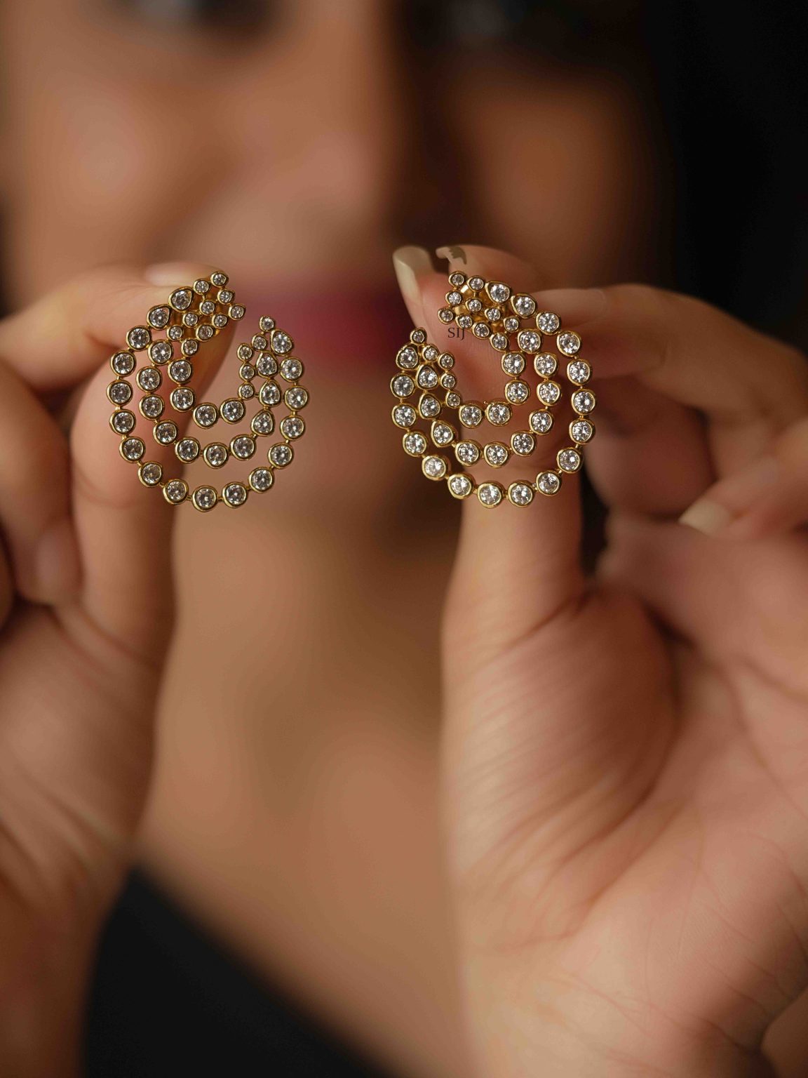 Gold Plated Spiral Design White Stones Earrings